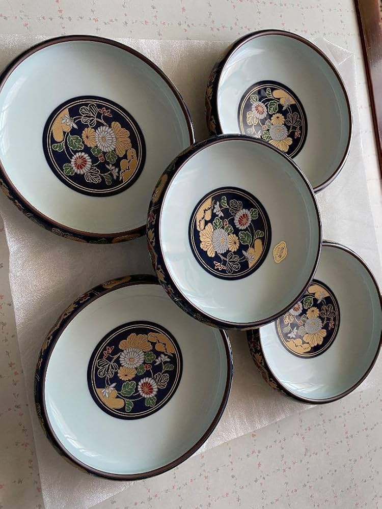 ★ 未使用品 ★ 有田焼　其泉　高台鉢揃セット 有田焼 - 有田焼 未峰窯 鉄鉢揃 5枚セット 中鉢 中皿 色絵 金彩